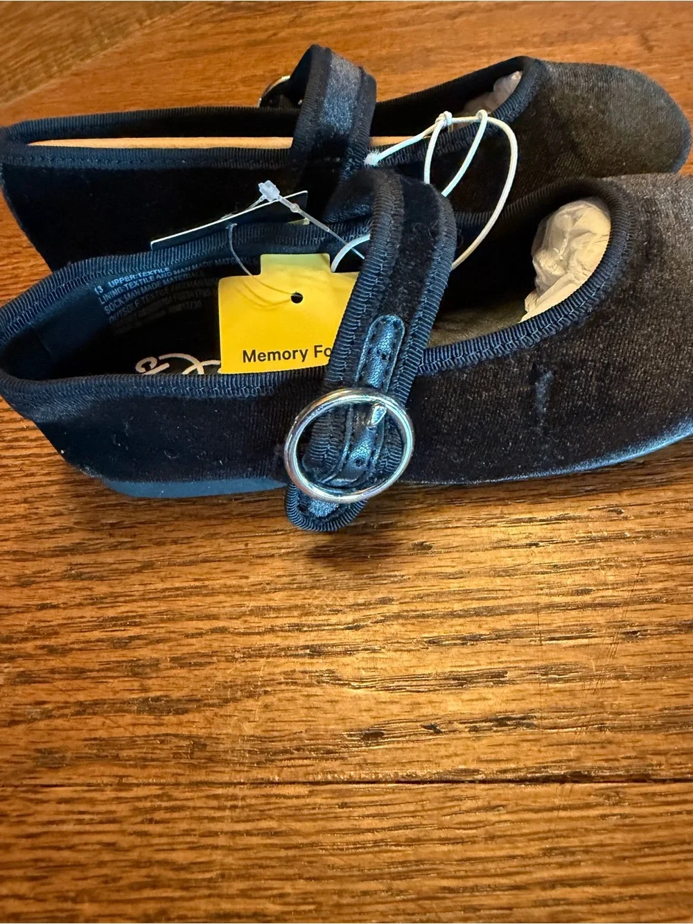 Cat & Jack Black Velvet Mary Jane Flats with Strap sz 13